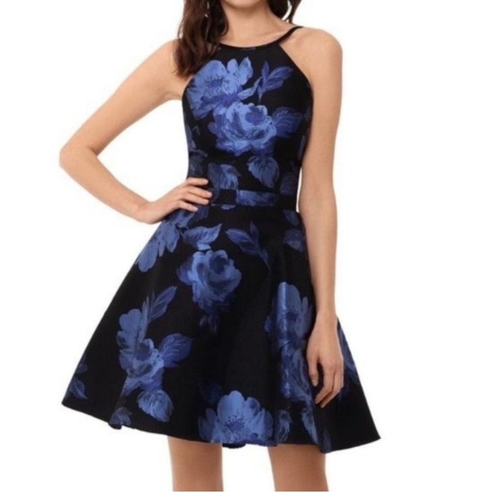 Xscape Floral Brocade Fit & Flare Dress mini formal party prom event